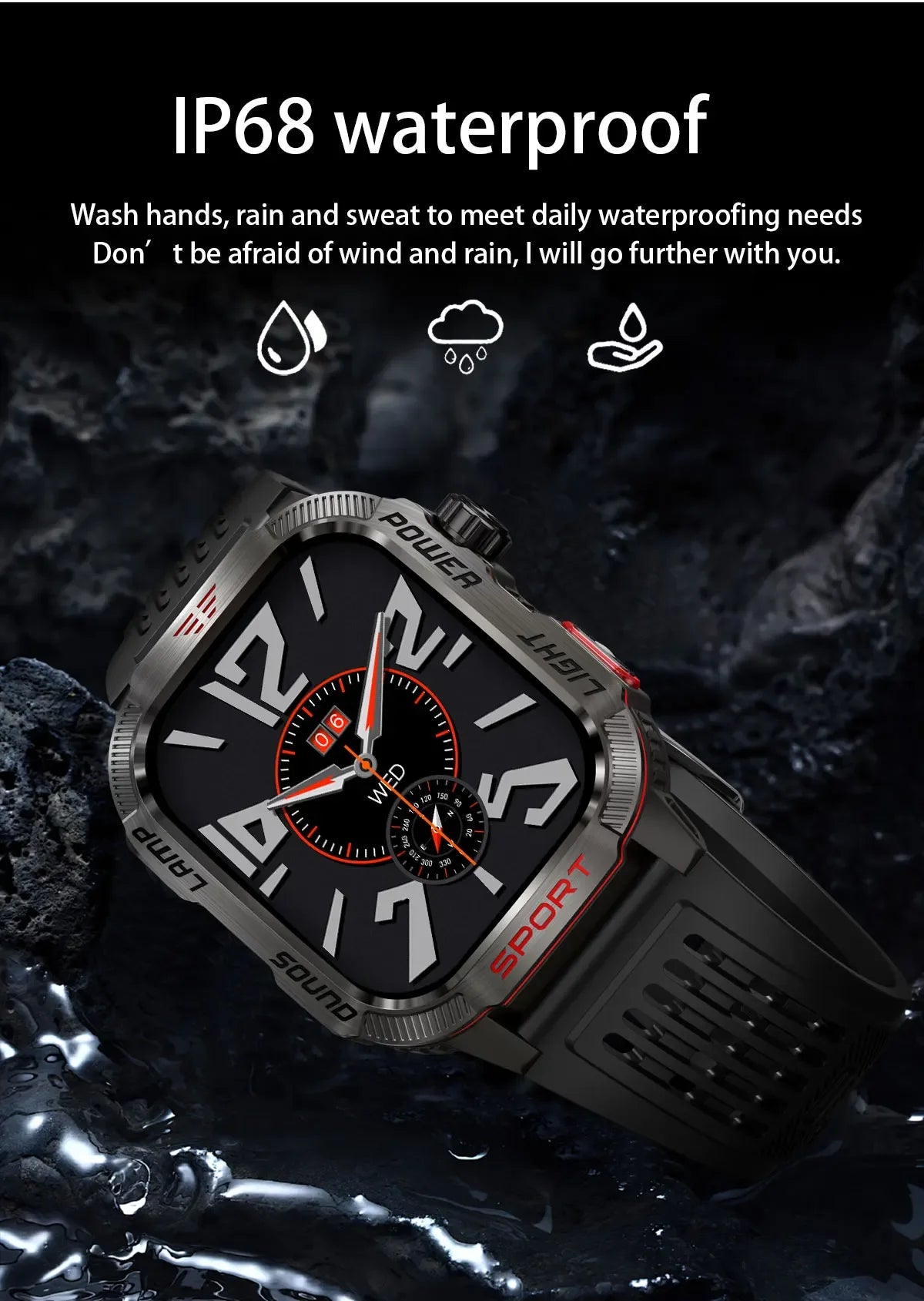 2024 New GPS Sports Smart Watch Man Compas Flashlight Outdoor 1ATM Waterproof Watch AMOLED HD BT Call Voice Assistant smartwatch