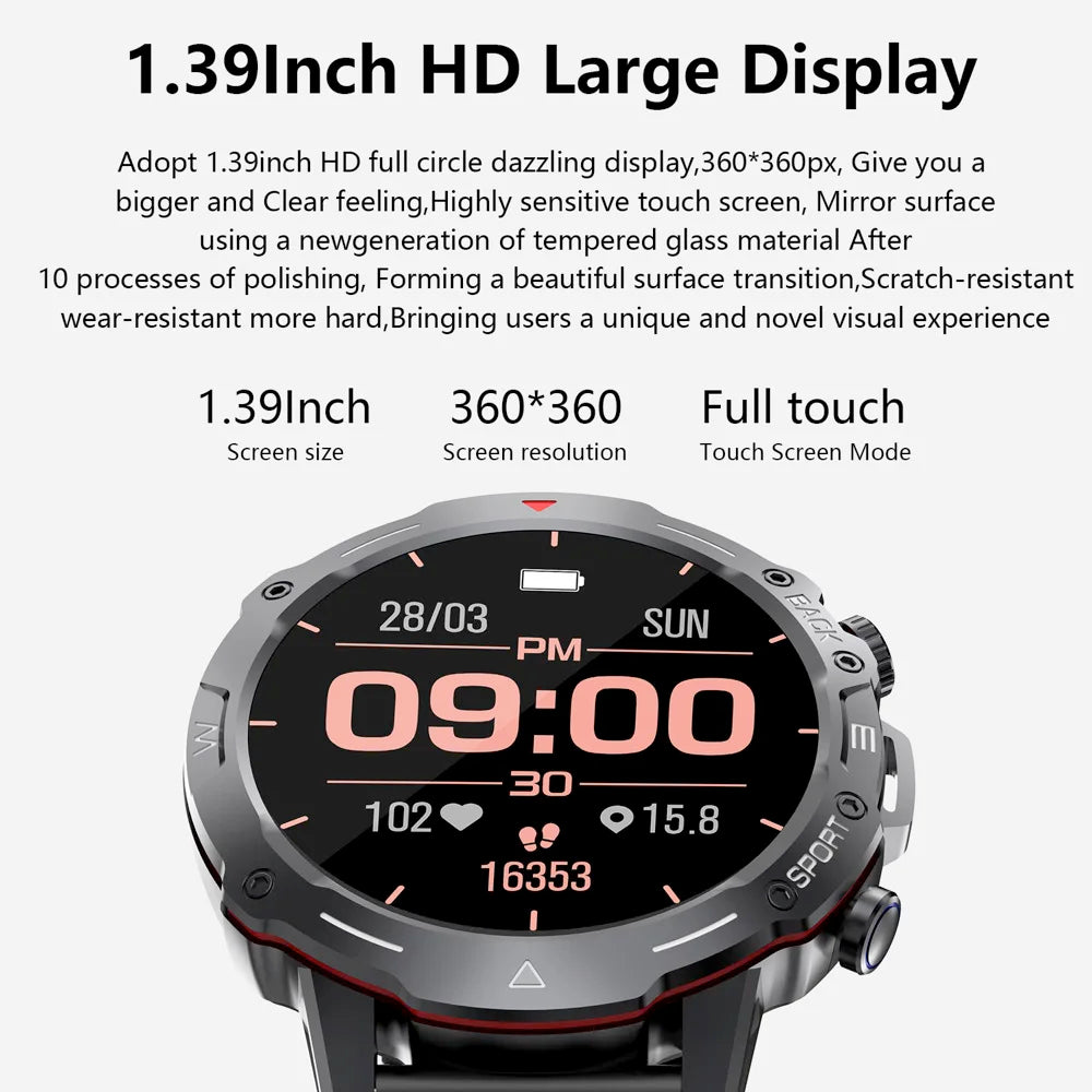 1.39" Outdoors Sports Fitness Men Smart Watch Blue Tooth Call Heart Rate Blood Oxygen Waterproof Watches Music 2024 Smartwatch