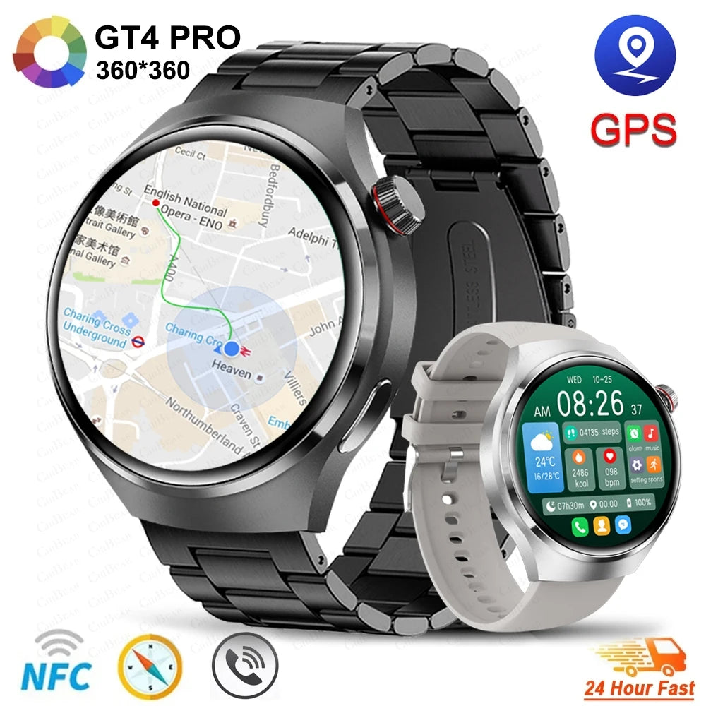 For Huawei GT4 PRO Blood Glucose Smart Watch Men 454*454 HD Screen IP68 Waterproof GPS Sports Bluetooth Call Smartwatch 2024 NEW