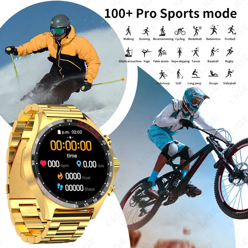 LIGE 2024 Outdoor Sports NFC Smart Watch Men Bluetooth Call HD Watch Men Health Monitoring Compass IP68 Waterproof Smartwatch