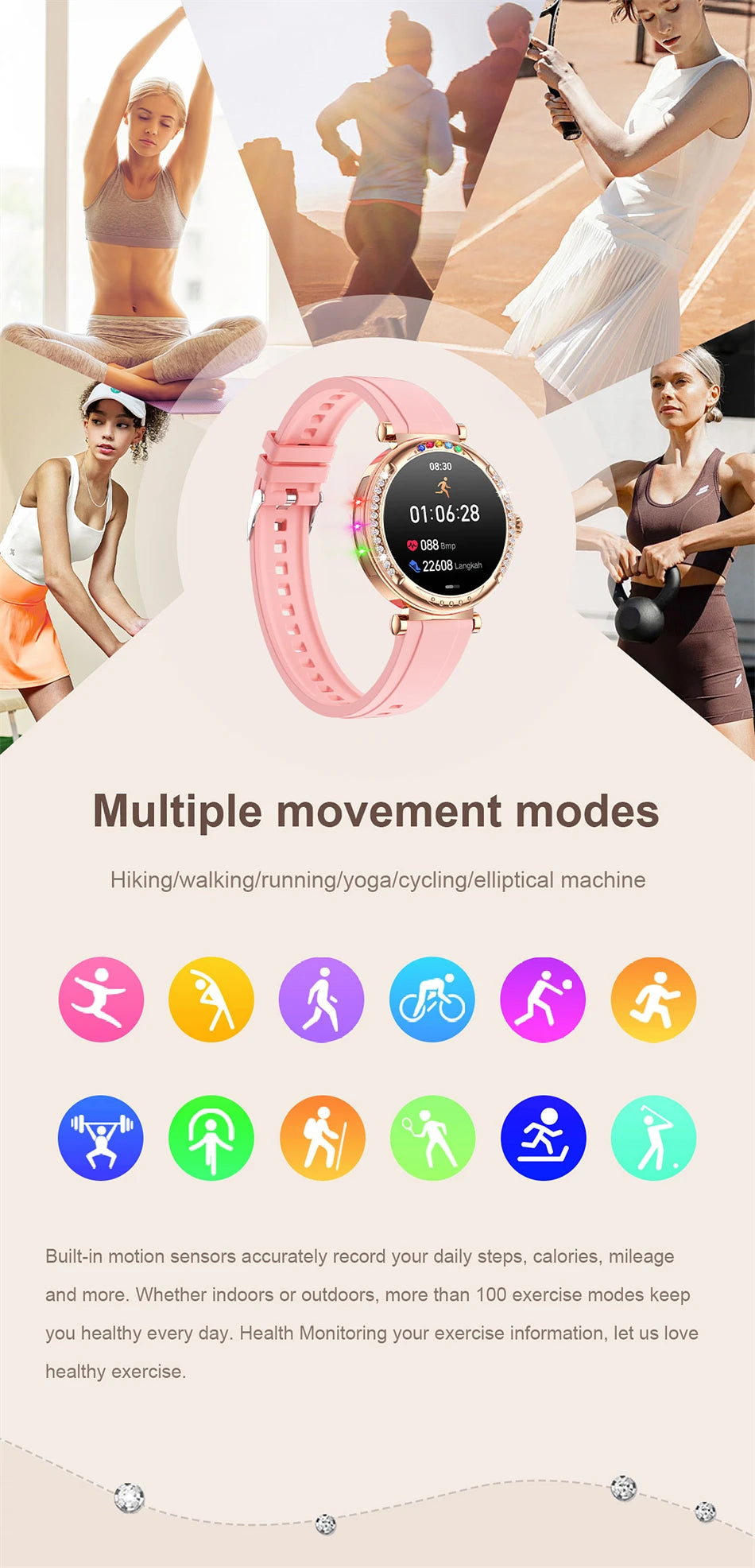 For Android Xiaomi Smart Watch Women Heart Rate Sports Fashion Ladies Bracelet Bluetooth Call Waterproof Smart Watch 2024 New