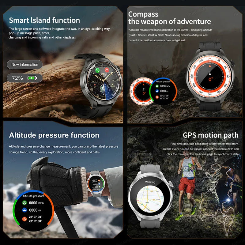 For HUAWEI 1.85 inch AMOLED HD Screen Smart Watch Men Outdoor Sport GPS Compass Altimeter Waterproof BT Call smartwatch 2024 New