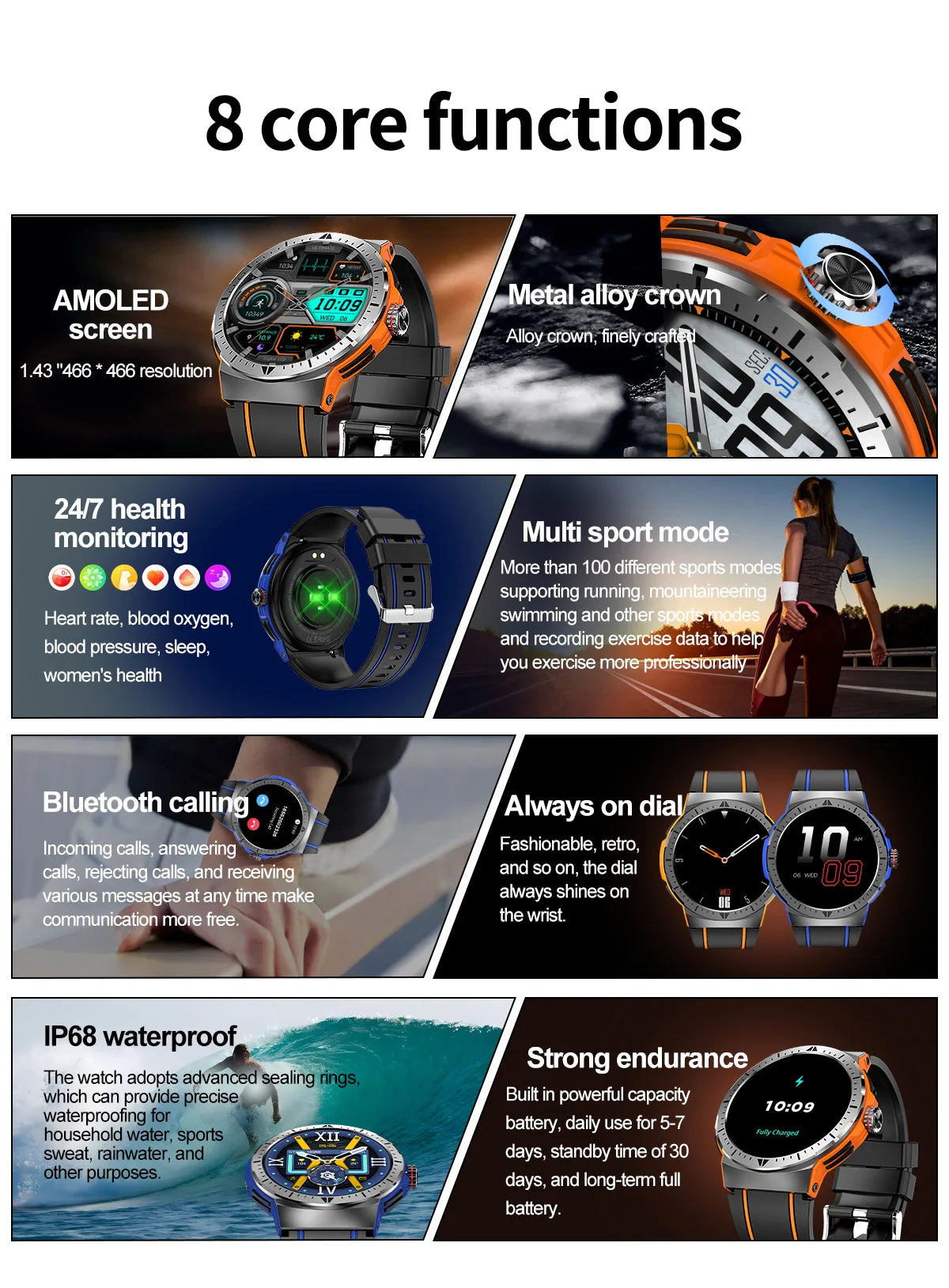 HK52 Smart Watch Amoled Large Screen Men Outdoor Sport BT Call AI Voice Heart Rate Fitness Tracker Bracelets Smartwatch New 2024