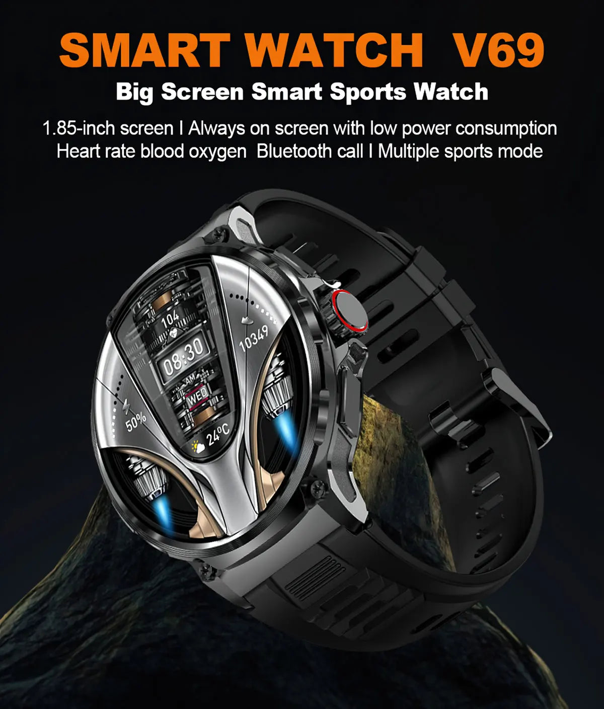 2024 V69 Smart Watch For Men With Bluetooth Call Activity Fitness Tracker Blood Oxygen Heart Rate Sleep Monitor Sport Smartwatch