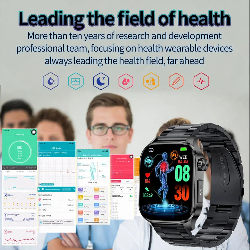 2024 New Ecg Smart Watch Men AMOLED Watches Heart Rate Blood sugar Lipids Uric Acid Women Health Tracker Call SmartWatch Ledies