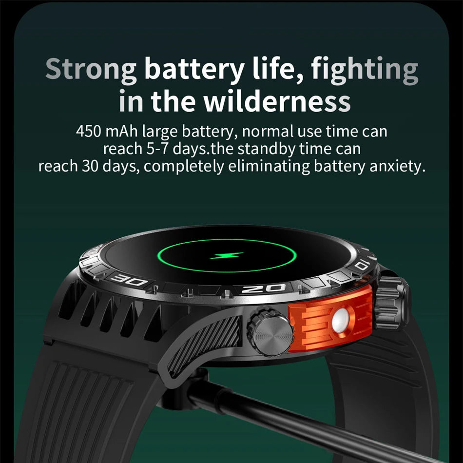 450mAh Battery LED Flashlight Men Smartwatch Heart Rate Blood Pressure Health Monitoring Bluetooth call smart Watch Men 2024 New