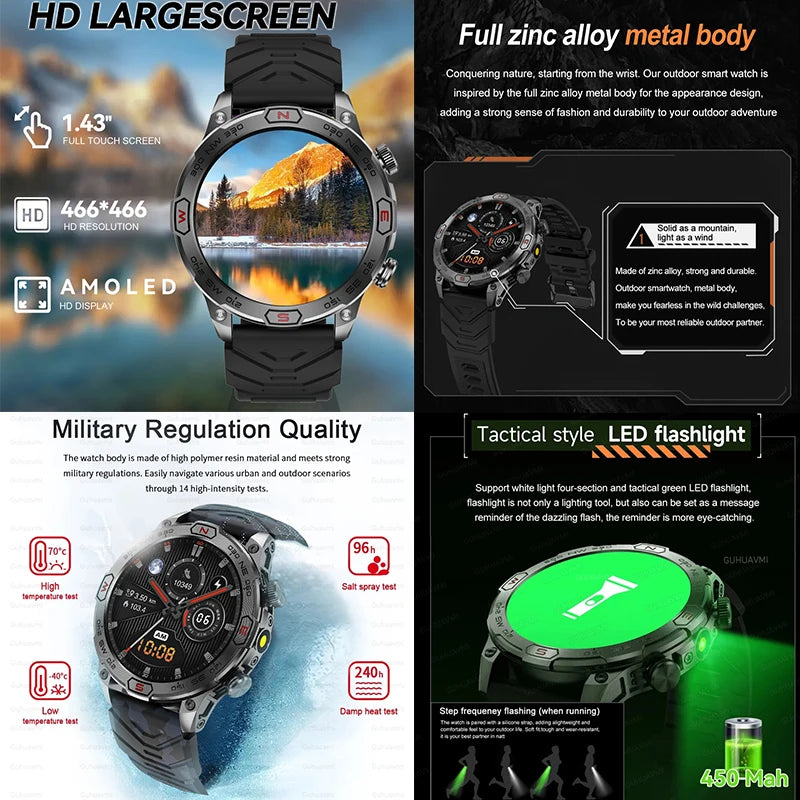 2024 New GPS Truck Outdoor Military Smart Watch Men AMOLED HD Screen Heart Rate IP68 Waterproof Sports Smartwatch For Xiaomi IOS