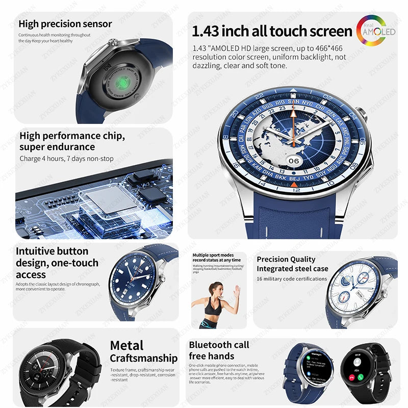 2024 New For OPPO New Watch X Smart Watch Man's AMOLED 466*466 HD Screen BT Call Men Watch Compass GPS NFC Heart rate Smartwatch