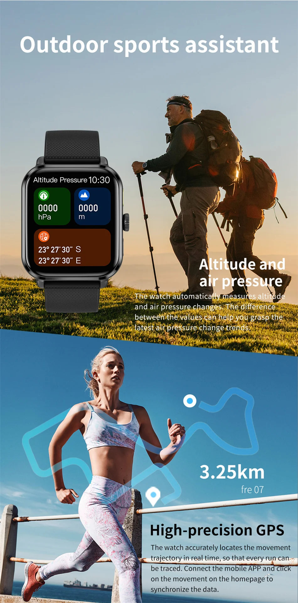 For Huawei Xiaomi AMOLED Smart Watch Men Blood Sugar Bluetooth Call GPS Sport Tracker IP68 Waterproof Women Smartwatch 2024 New