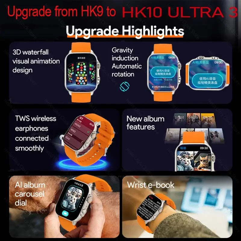 2024 HK10 Ultra3 Smartwatch 49mm HD AMOLED 4G ROM ChatGPT NFC Compass G-Sensor Clock Bluetooth Call Sports Smart Watch Men Women