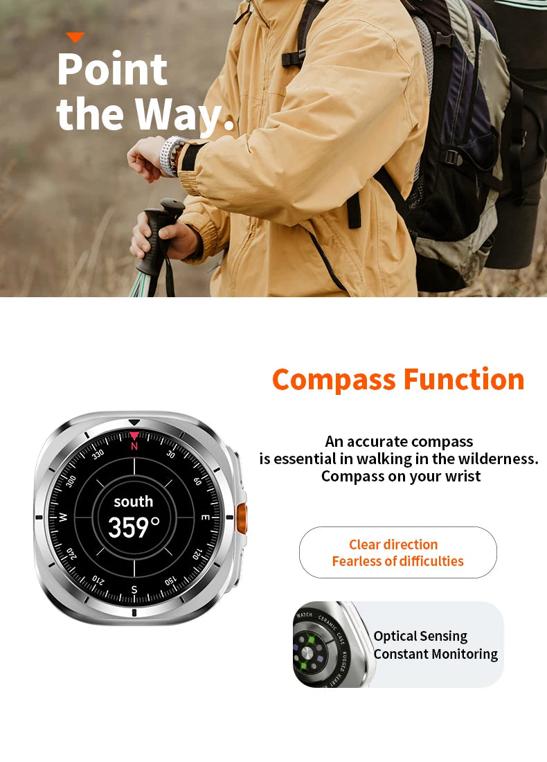 2024 AMOLED Ultra Smartwatch Men Health Monitoring Compass Sports Long battery life Bluetooth Call Woman Smart Watch For Samsung