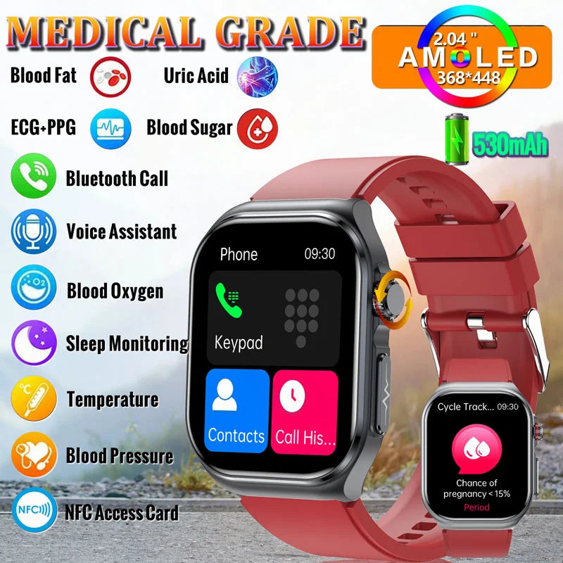 2024 New Nfc Smart Watch for Women Ecg Blood Glucose Lipids Watches Uric Acid Fitness Clock Bluetooth Call Health Smartwatch Men