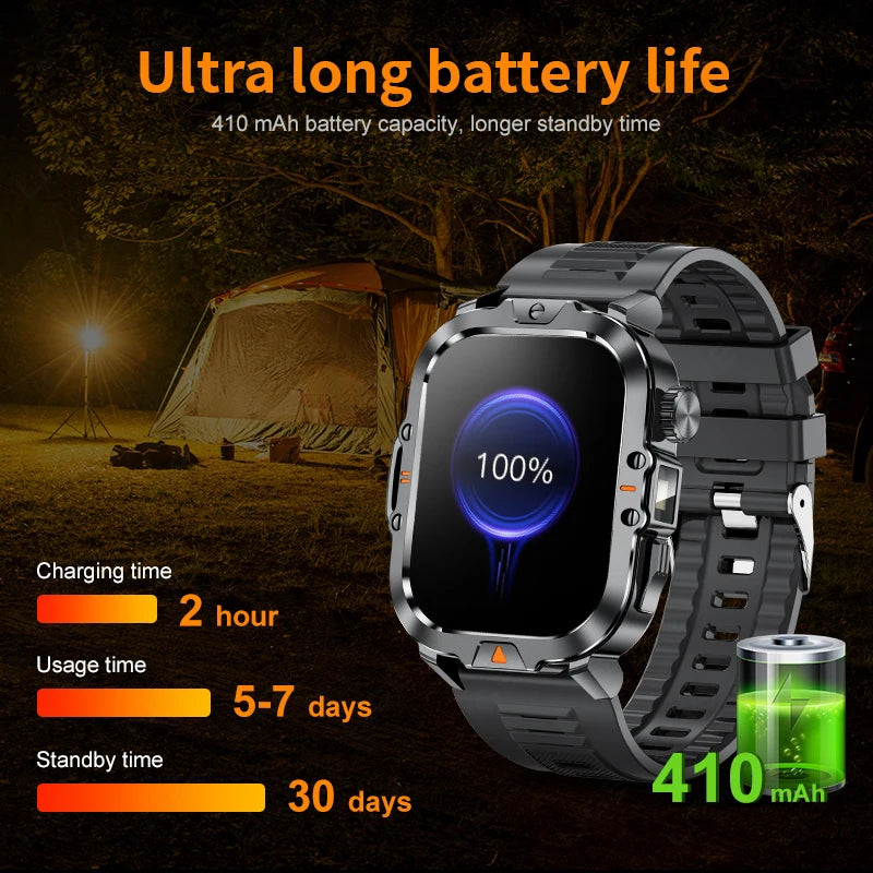 LIGE Outdoor Smart Watch 2.01-inch Screen Bluetooth Call LED Flashlight Watches Heart Rate Blood Oxygen Monitor Smartwatch 2024