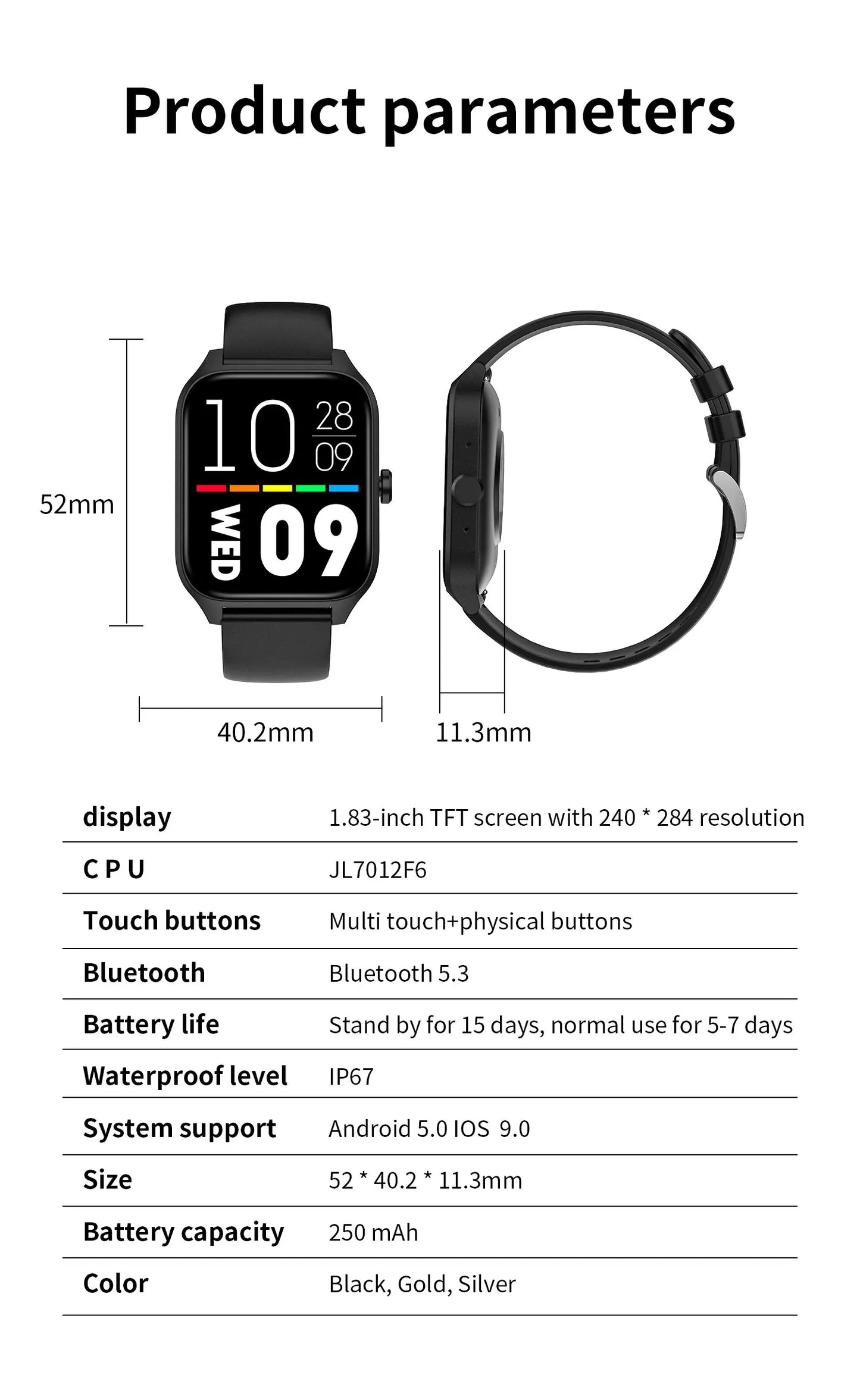 Smart Watch For Men Women Full Touch 1.83 large HD Screen Sport Fitness Watches Smartwatch Wristwatch 2024 New For Android IOS