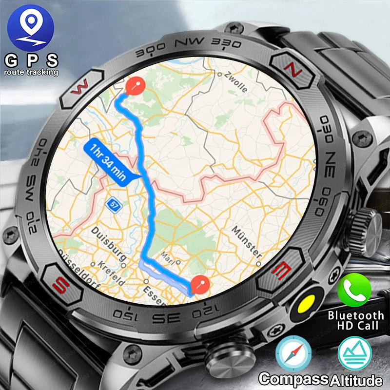 2024 New Outdoor Military GPS Smart Watch Men AMOLED HD Screen Heart Rate Blood Pressure Bluetooth Call Waterproof Smartwatches