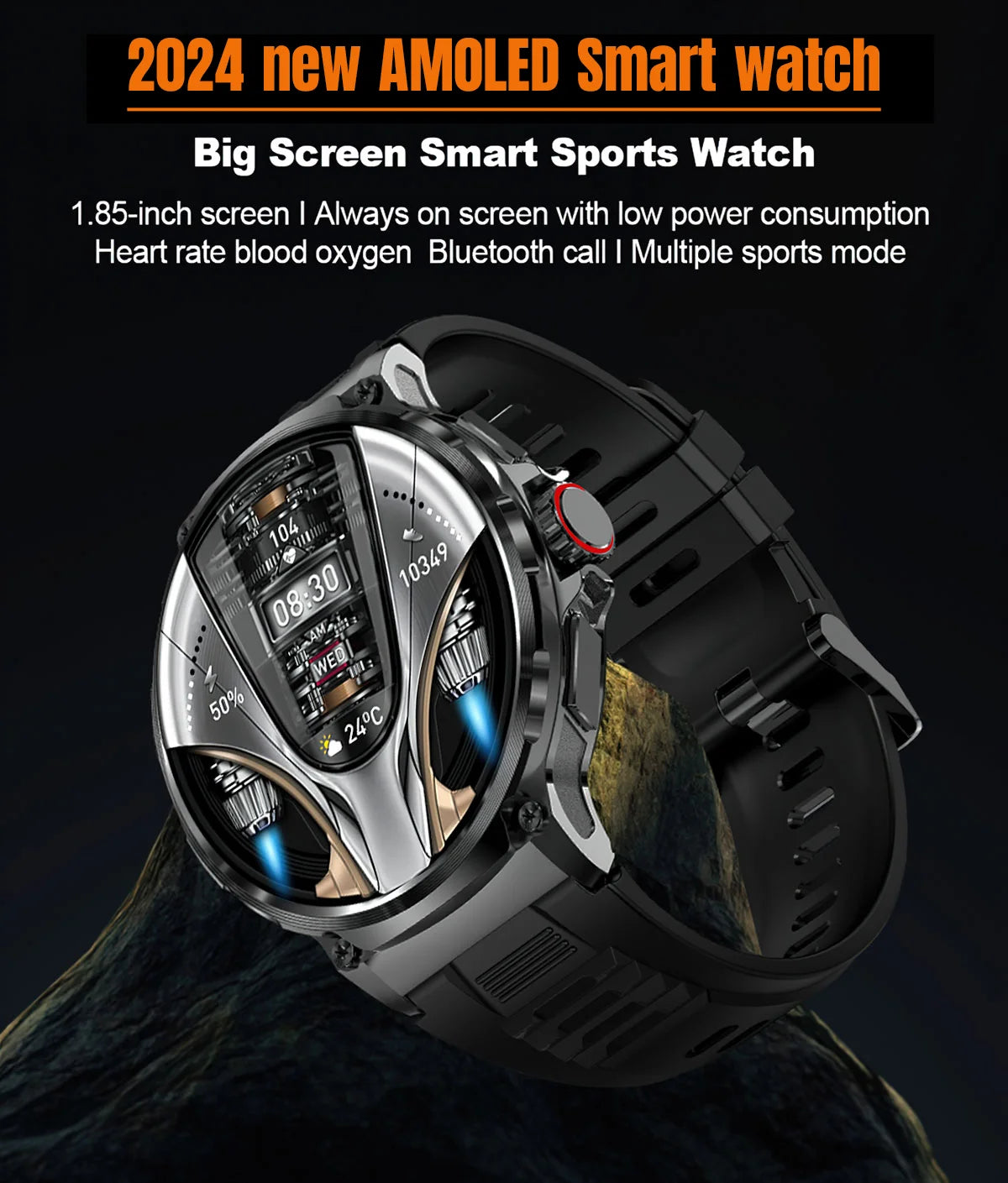 2024 New Outdoor Sport Smart Watch Men 1.85" Screen 710 mAh Battery Bluetooth Call Heart Rate GPS Tracker Waterproof SmartWatch