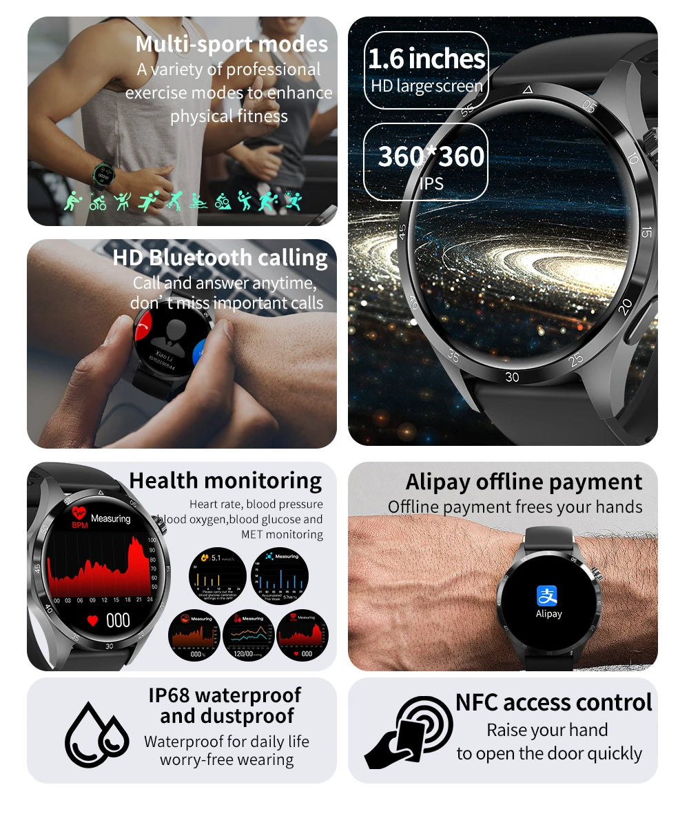 2024 New WATCH 4 Smart Watch Men Watch 4 Pro AMOLED HD Screen Bluetooth Call NFC Health Monitoring Waterproof Smartwatch