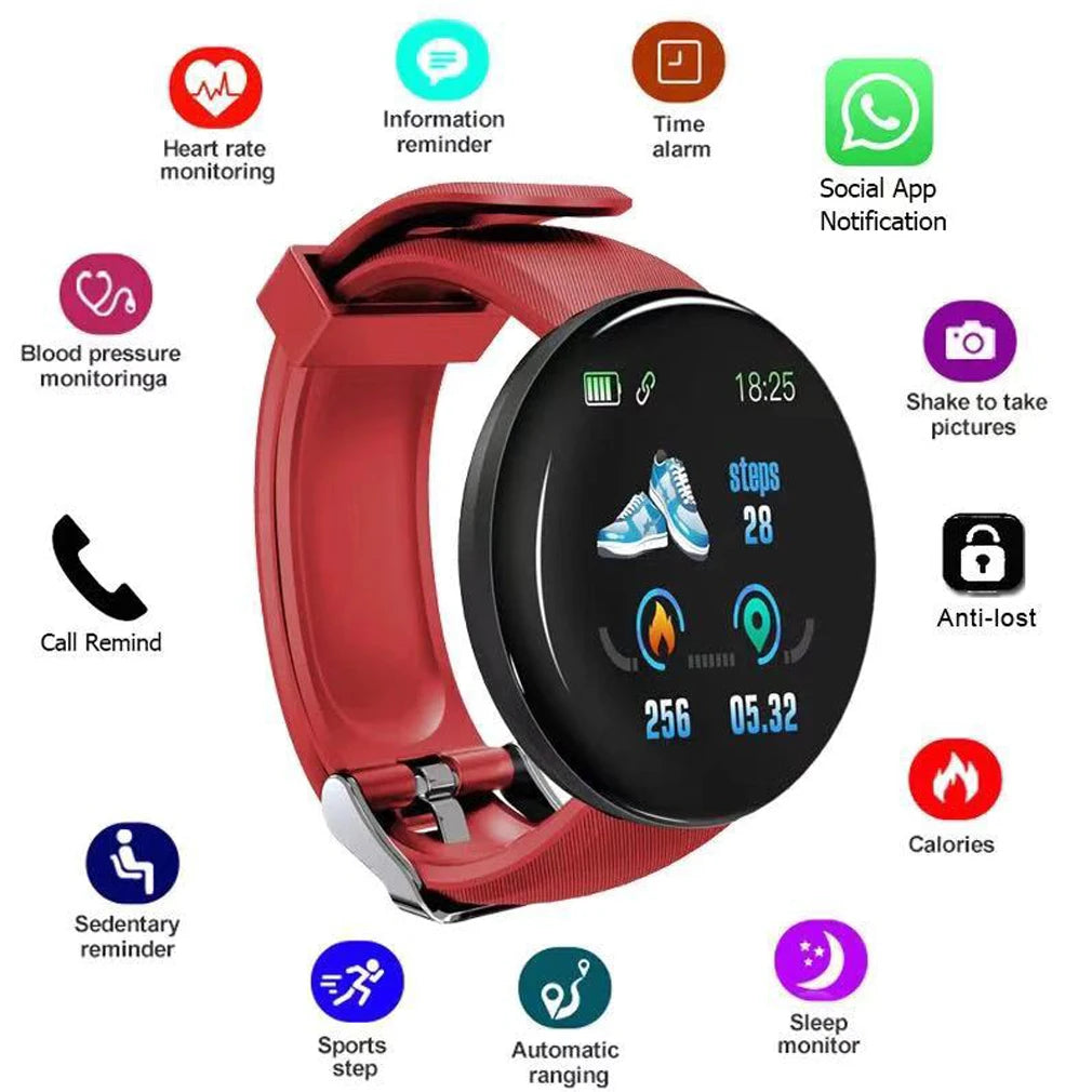 Reloj D18 Round Smart Watch 2024 Heart Rate Smartwatch Men Women Blood pressure Step Stopwatch Android Smart Bracelet Amazfit