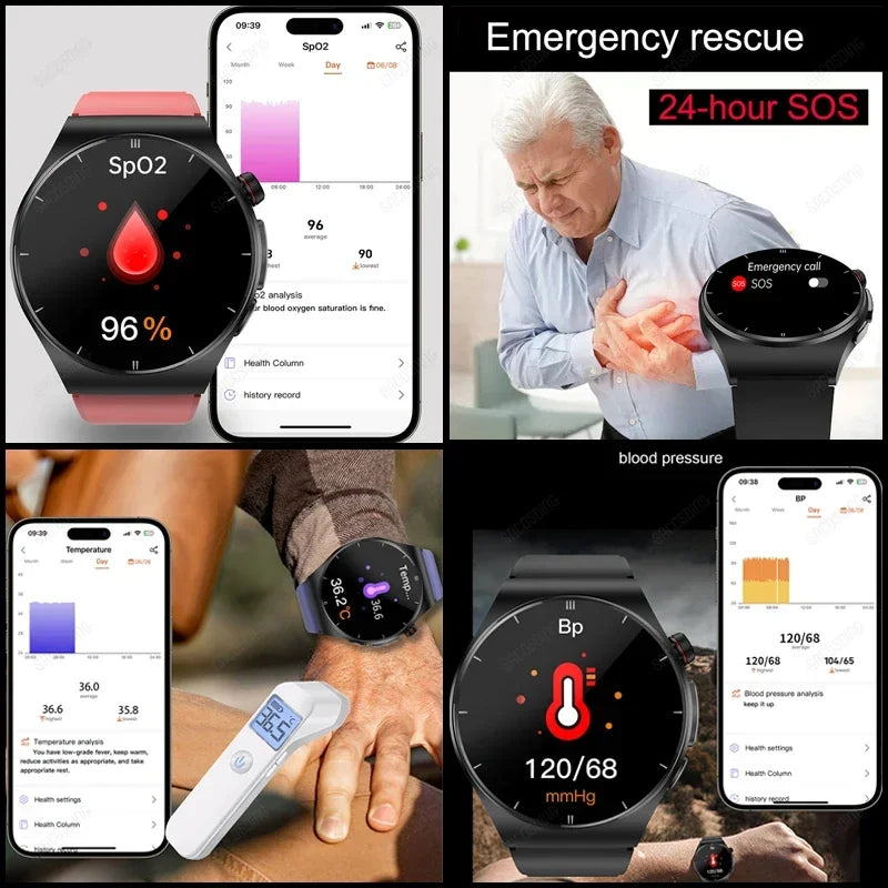 2024 New Medical Grade Bluetooth Call Smart Watch Men Blood Glucose Blood Fat Uric Acid ECG+PPG Monitoring Health Smartwatch Men