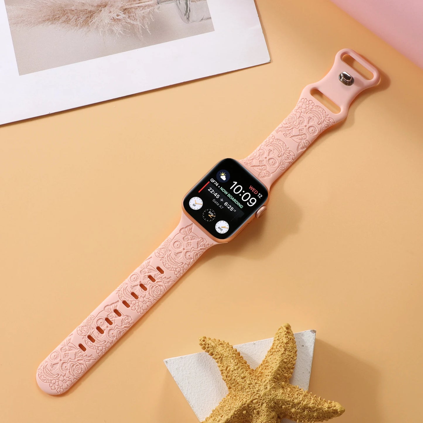 Skull Engraved Strap For Apple Watch Band Ultra 2 49mm 45 44 40 41 42 38mm Floral Silicone Bracelet For iWatch Series 8 9 765 SE