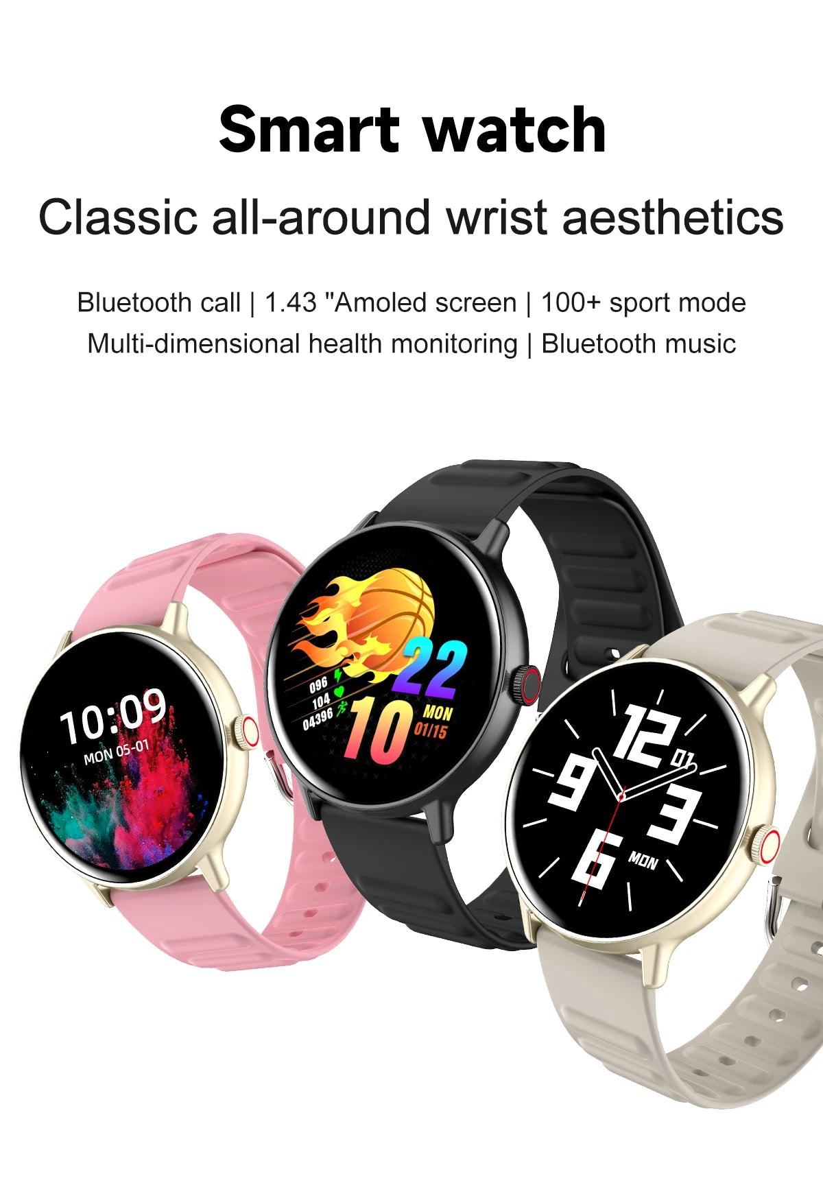 2024 New AMOLED Smart Watch HD Display Screen Bluetooth Calls Men Women Smartwatches Health Tracker Heart Rate Smartwatch