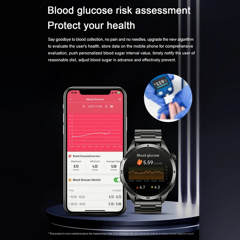 2024 New Blood Lipids Uric Acid Blood Glucose Smart Watch Men ECG+PPG Fitness Tracker Clock Heart Rate Bluetooth call Smartwatch