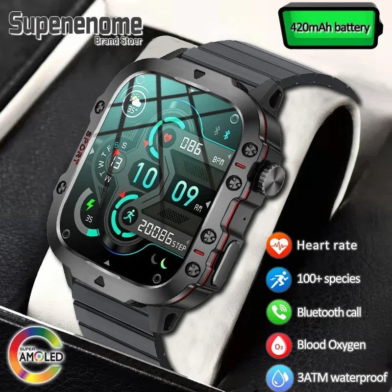 2024 New Heart Rate Blood Pressure Sports BT Call Smartwatch Outdoor Military 3ATM Waterproof Smart Watch Men For Huawei xiaomi