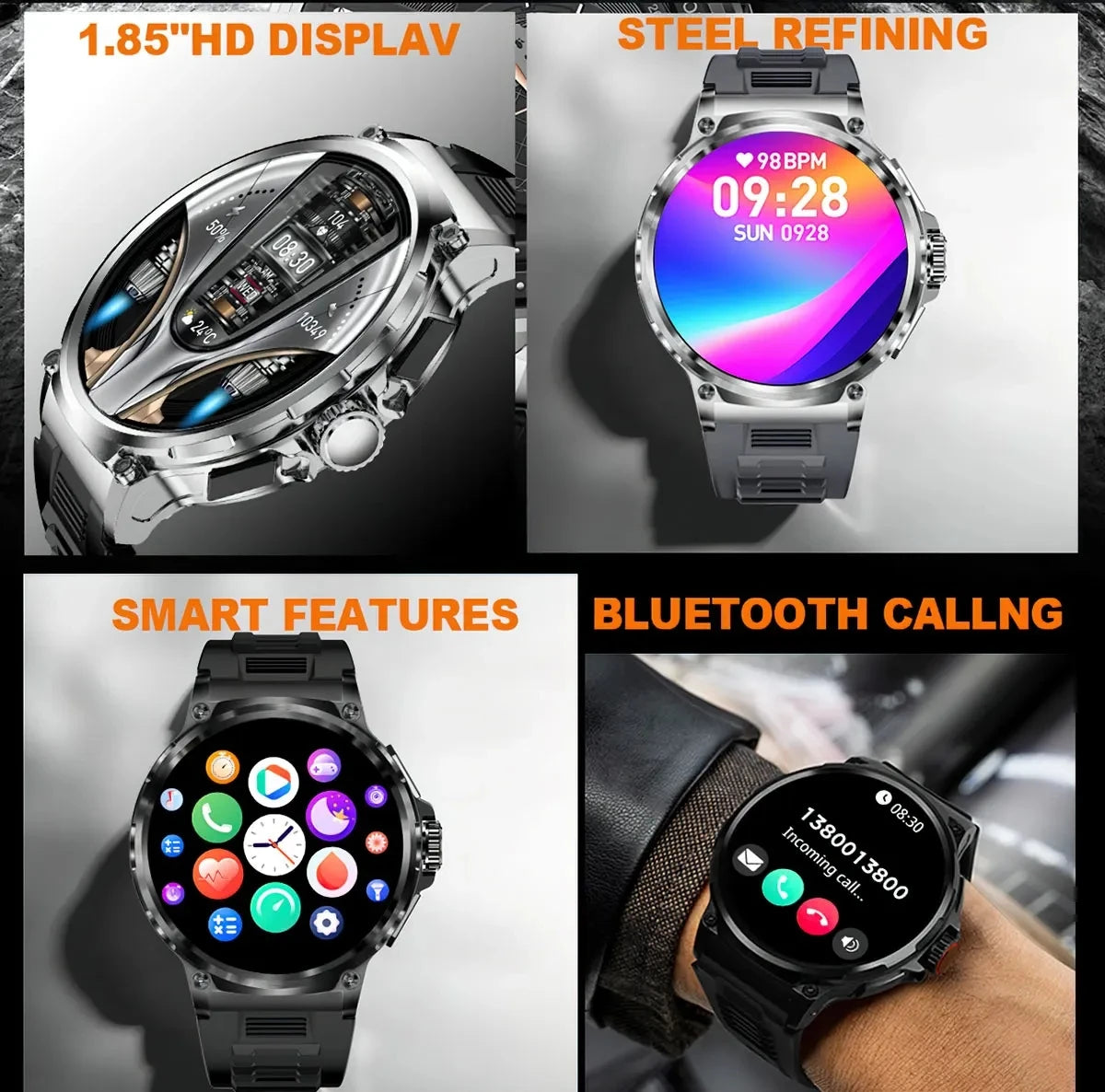 2024 New Outdoor Sport Smart Watch Men 1.85" Screen 710 mAh Battery Bluetooth Call Heart Rate GPS Tracker Waterproof SmartWatch