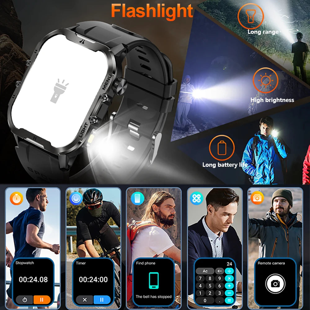 For Huawei Xiaomi Sports Smart Watch Men HD Display Heart Rate Fitness GPSTracker Waterproof LED Flashlight Call Smartwatch 2024