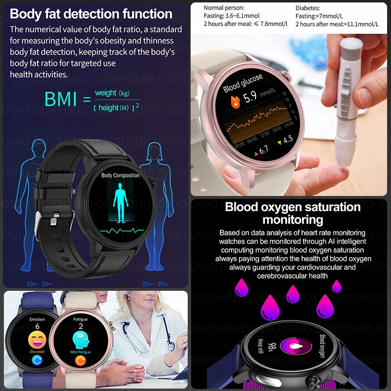 2024 Healthy Laser Treatment Men Heart Rate Smart Watch Blood Sugar Bluetooth Call Full Touch Screen Sports Fitness smartwatch