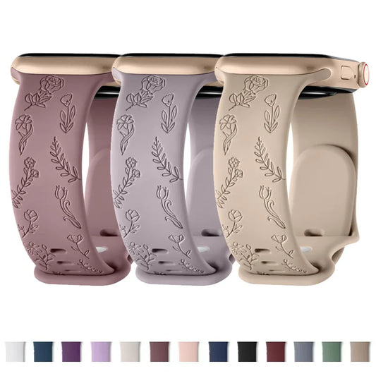 Flower Engraved Band for Apple Watch 9 8 7 6 5 4 3 Strap Bracelet for IWatch Ultra 49mm 45mm 41mm 40mm 44mm 38mm 42mm Watch Band