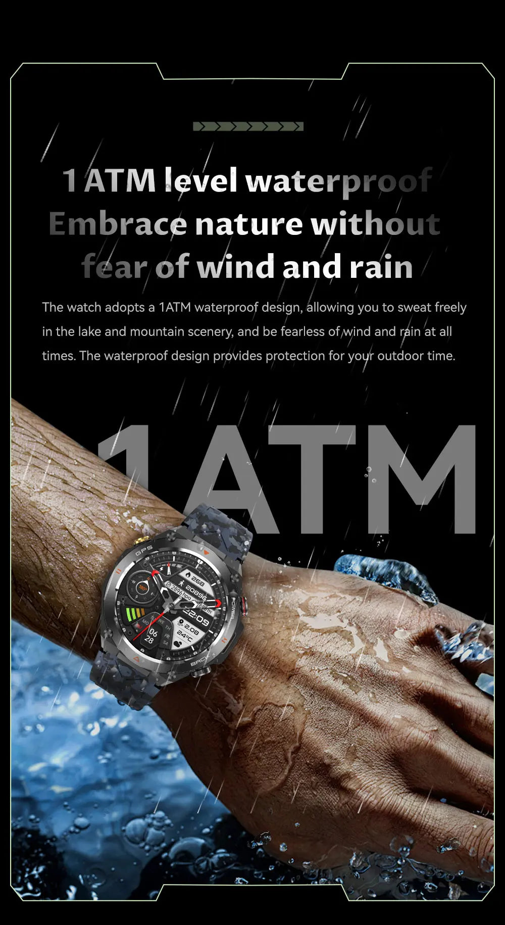 2024 GPS Smart Watch Men 1.45" Ultra HD Display Compass Altitude Sports Bluetooth Call 1ATM waterproof 650mAh Battery Smartwatch