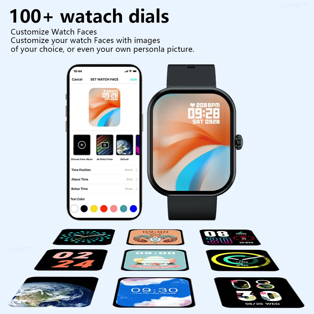 LAXASFIT 2024 New Smart Watch 2.01 inch Color Screen Full Touch Custom Dial Smart Watch Men Women Bluetooth Talk SmartWatch Gift