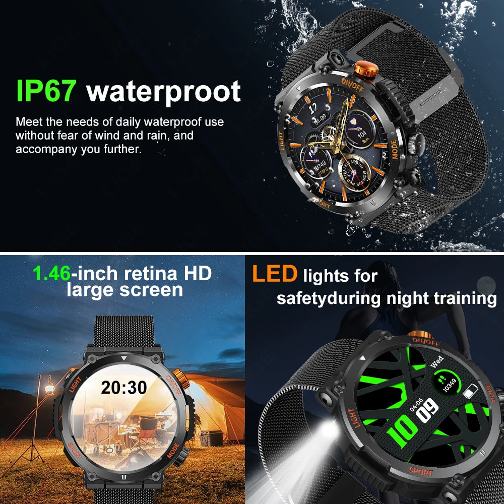 LIGE New Smart Watch Men Outdoor Sport Bluetooth Call Fitness Bracelet With Black Wristwatch LED Flashlight Smartwatch 2024 +BOX