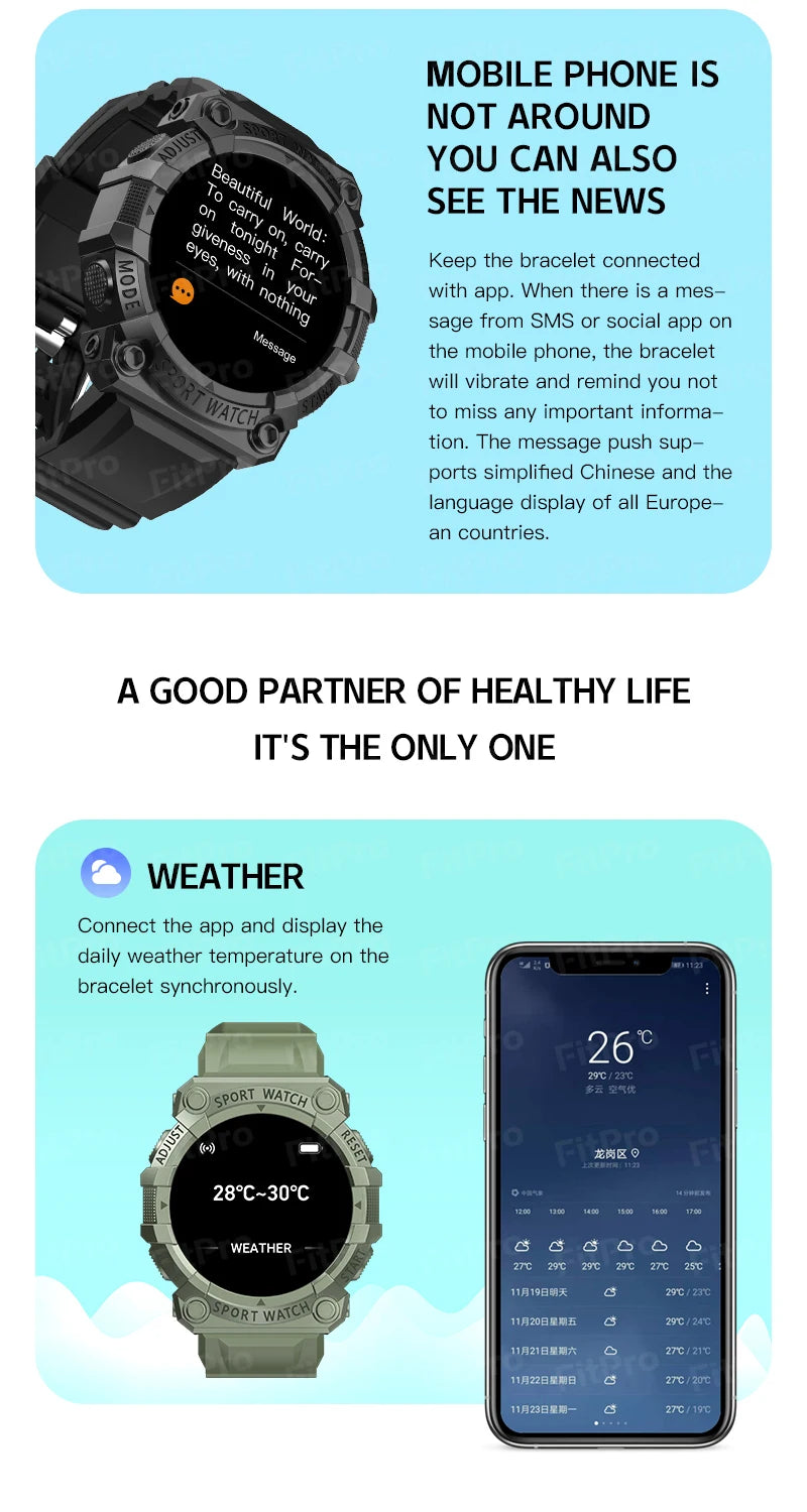 Smartwatch Watch Bluetooth Call With Flashlight Sport Blood Pressure IP67 Waterproof For