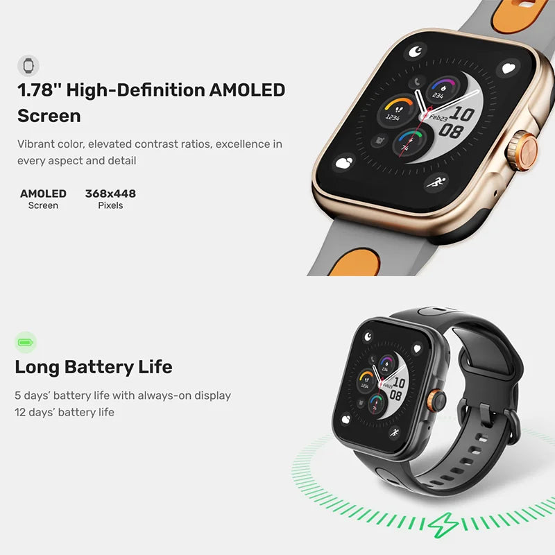 2024 GPS SmartWatch 1.78-inch AMOLED Display Bluetooth call 24h Health Monitor Long Battery Life Smart watch for Men Women