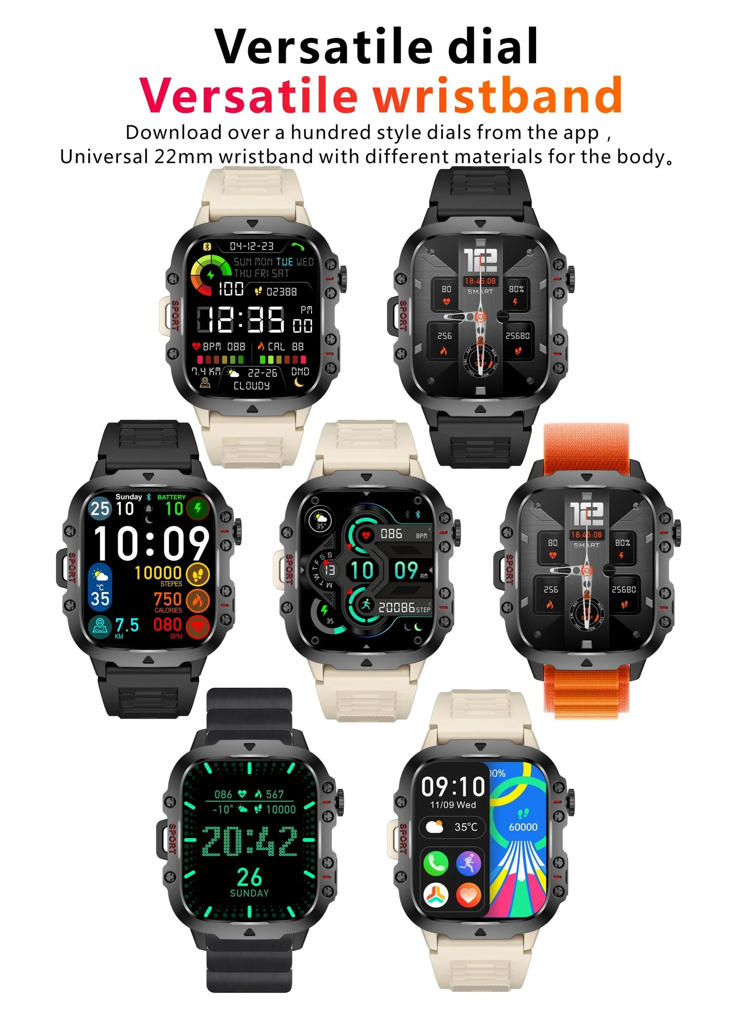 2024 New Rugged Military Smart Watch Men For Android IOS Ftiness Watch IP68 Waterproof 1.96'' AI Voice Bluetooth Call Smartwatch