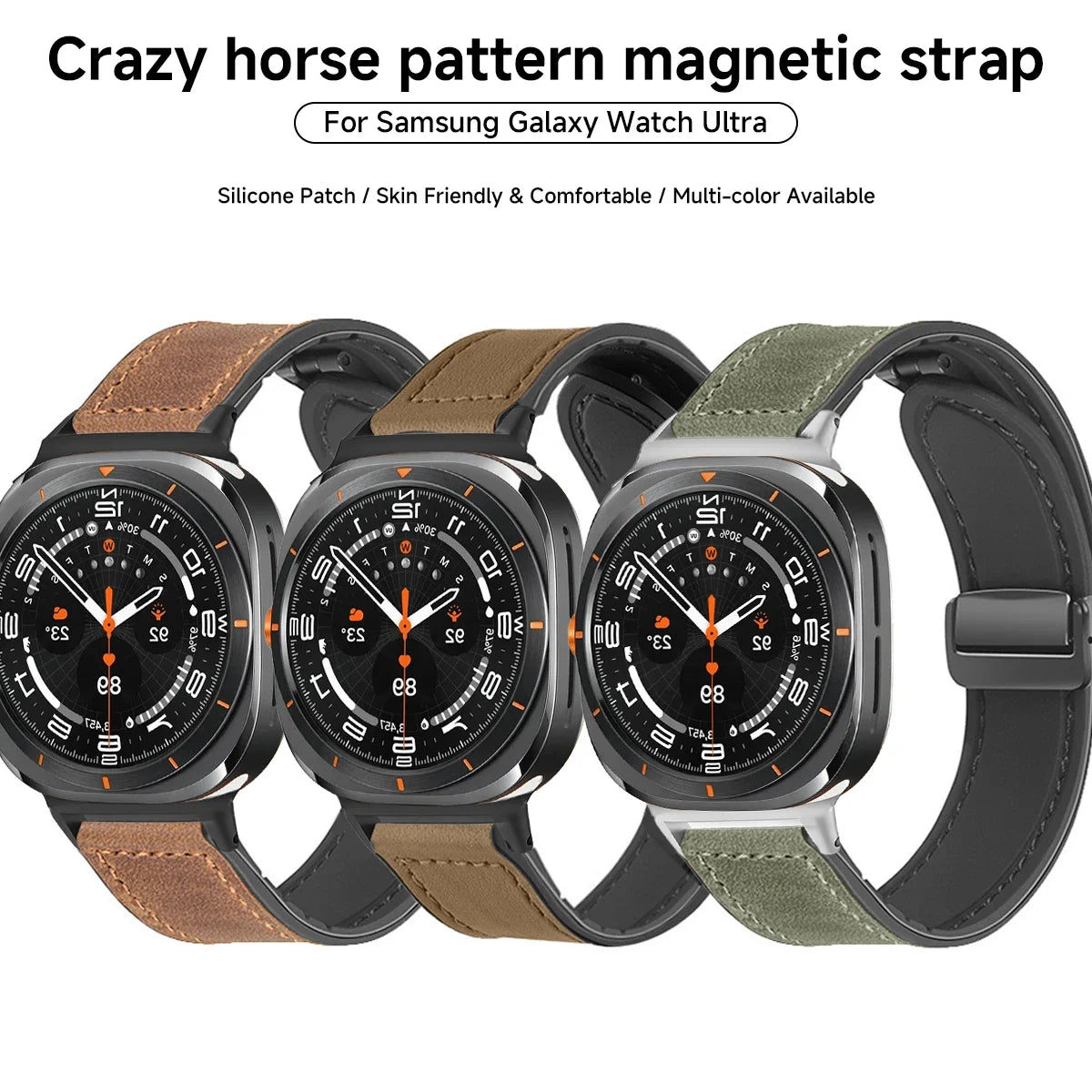 Leather Band for Samsung Galaxy Watch 7 Ultra 47mm Magnetic Strap Men Silicone Bracelet for Galaxy 7 Ultra 47mm Quick Fit Correa