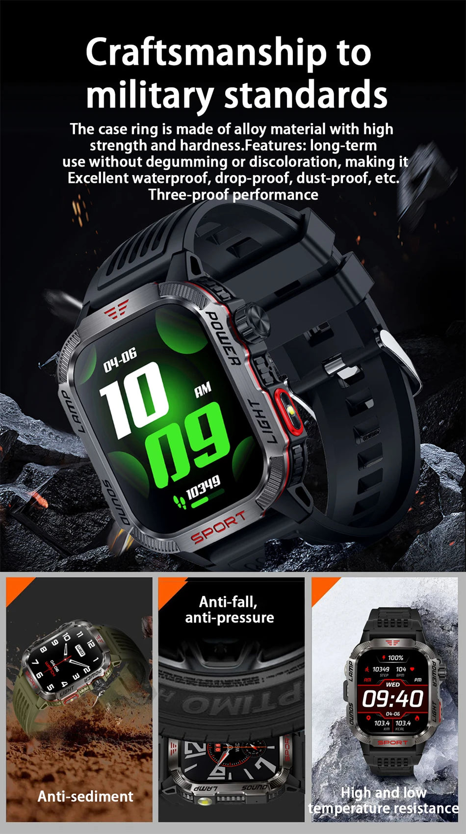 Rugged military 2.01 inch Smart Watch Men Heart Rate 600 mAh Battery Long Standby Outdoor Sports Calling Smartwatch For Men 2024