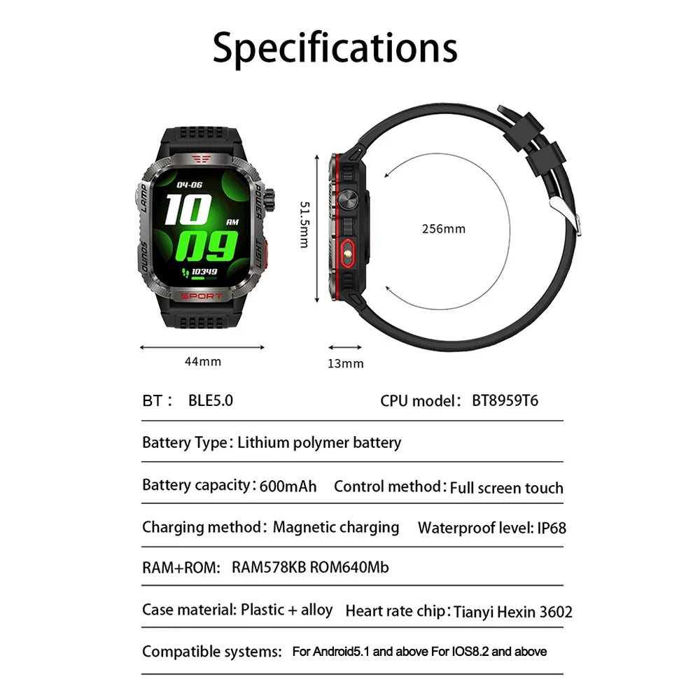 2024 New Outdoor Smartwatch Men Sports Fitness Tracker 2.01-inch IPS IP68 Waterproof Compass Bluetooth Call 600Mah Smartwatch