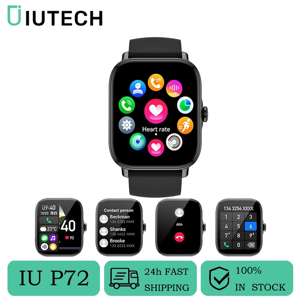 IUTECH P72 Smart Watch For Men Women 2024 Bluetooth Call Electronic Wrist Watches Sports Waterproof Health Monitoring Smartwatch