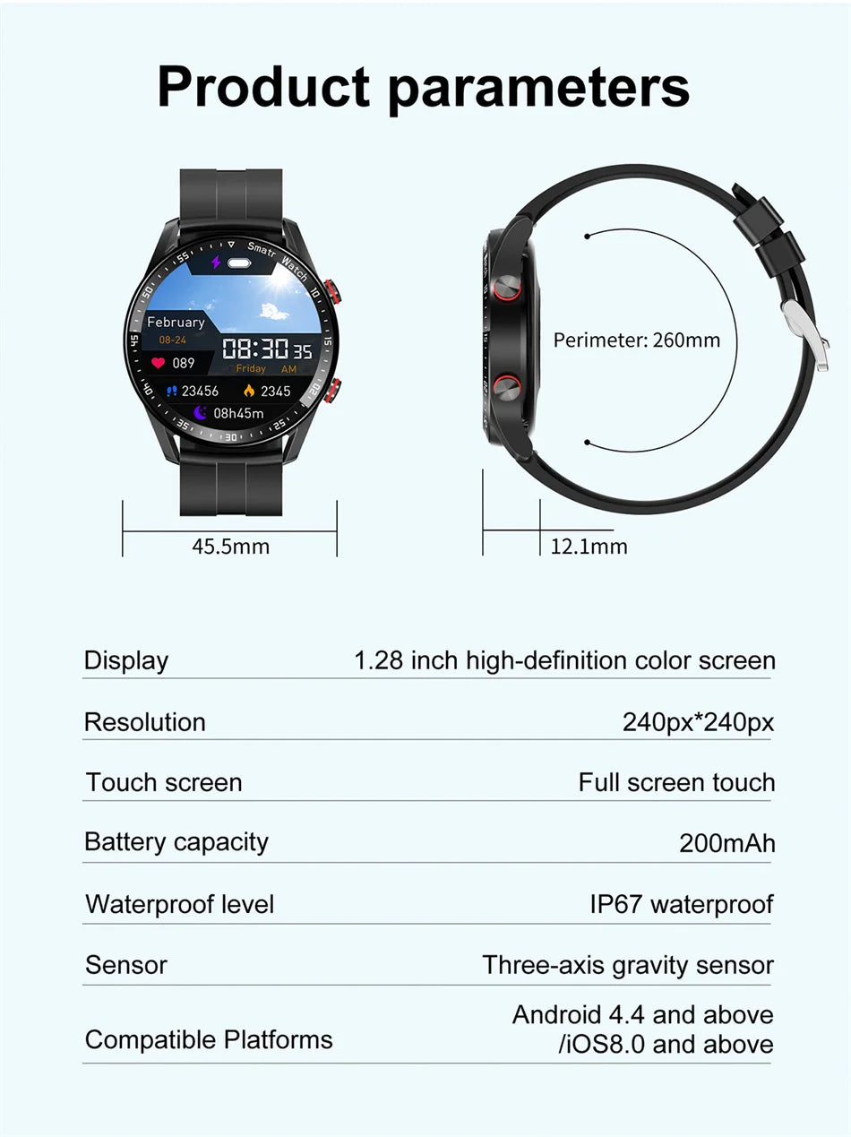 2024 New Bluetooth Call Smart Watch Men Full Touch Screen Sports Fitness Tracker Waterproof ECG+PPG Smartwatch For Android IOS