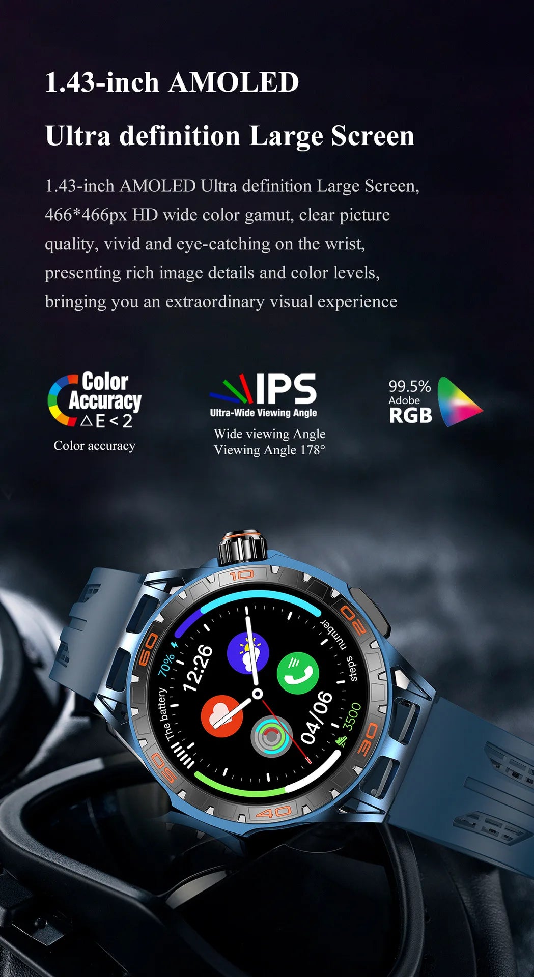 Smart Watch Men Electronics AMOLED Screen Wristwatch 2024 Fitness Bracelet Blood Pressure Intelligent Smartwatch For Android