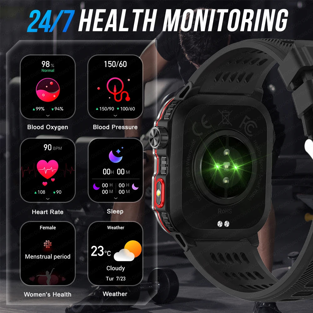 2024 New For Xiaomi Outdoor Smart Watch Men Rugged Military Bluetooth Call Heart Rate Fitness Tracker IP68 Waterproof Smartwatch