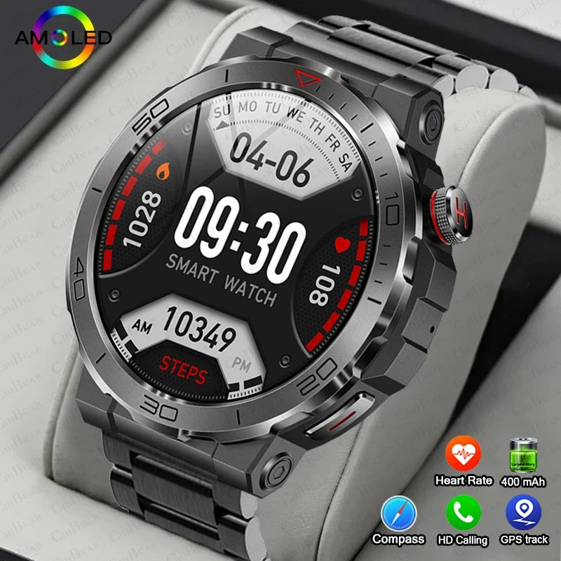 Rugged Military 1.43" Smart Watch Men Heart Rate Blood Oxygen Sport Bracelet Screen Always Show Time Calling Smartwatches 2024