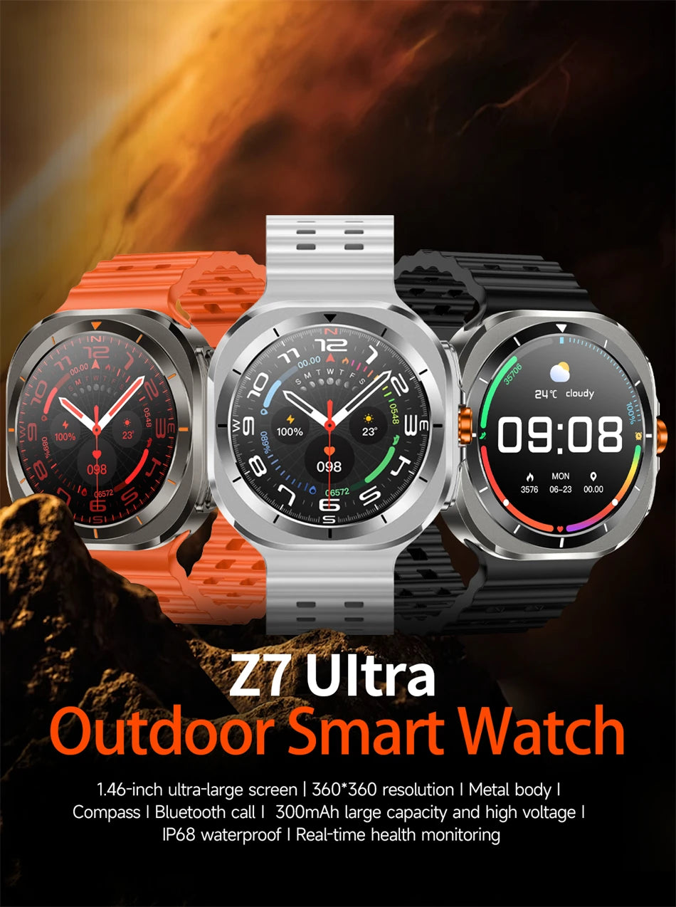 2024 For Samsung Galaxy Watch7 Ultra Smart Watch Men 1.46"HD Screen Compass Outdoor Sports Waterproof Bluetooth Call Smartwatch