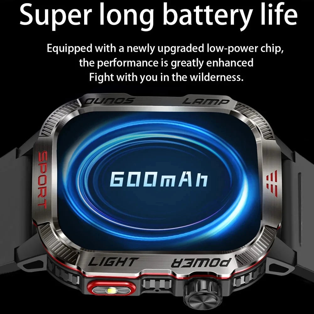 2024 Rugged Military Smart Watch Men Outdoor Watches lP68 Waterproof 2.01" Al Voice Bluetooth Call Smartwatch For Android lOS