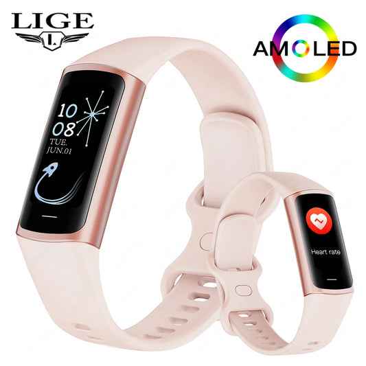 LIGE New Smart Wristband Sport Fitness Heart Rate Tracker Smartwatch AMOLED Screen Waterproof Smart Bracelet For Men Women 2024