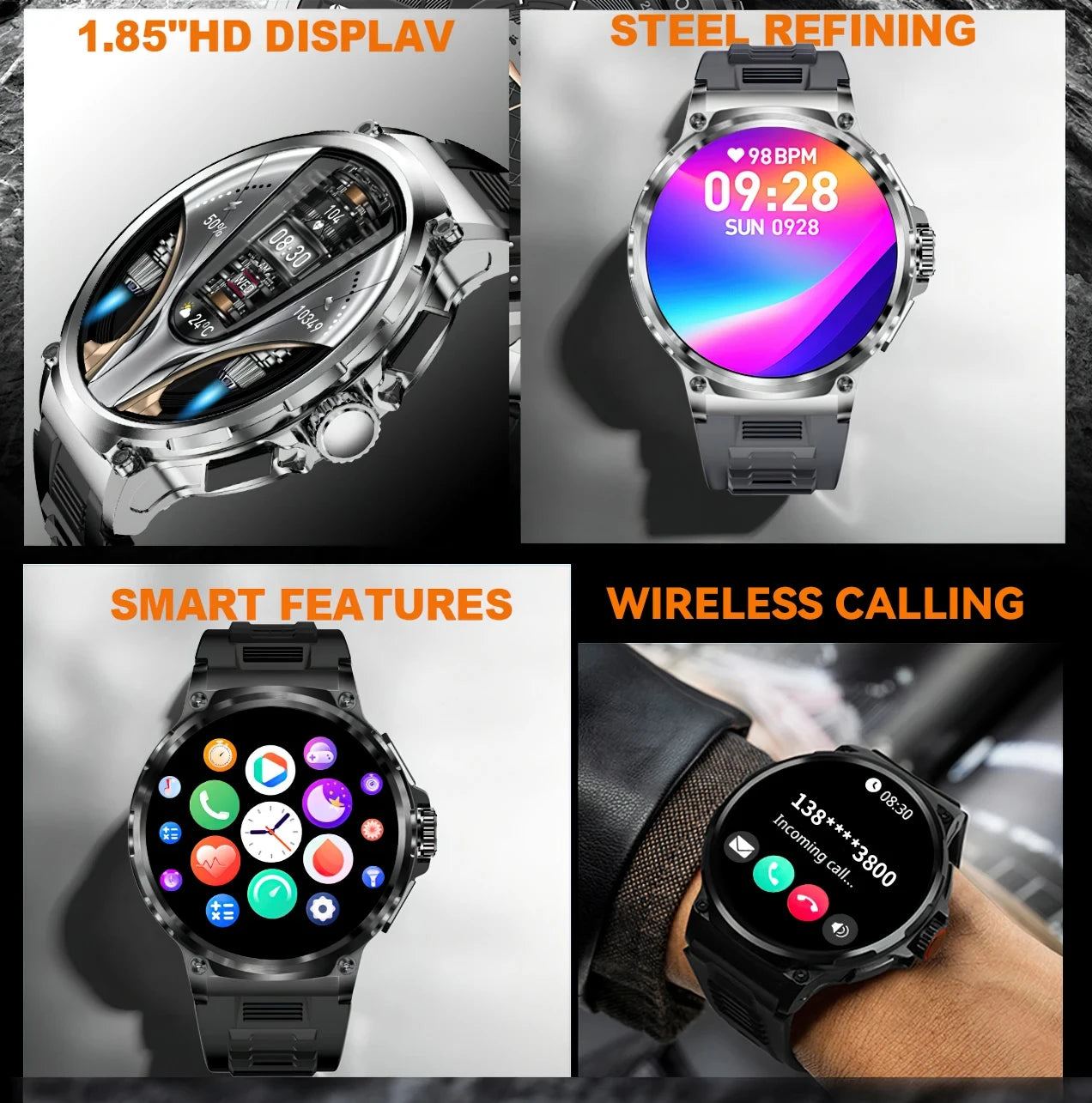 2024 New 710 Mah Big Battery 1.85 Inch Ultra HD Display Men smartwatch GPS Sport Tracker HD Bluetooth Call for Huawei Xiaomi IOS