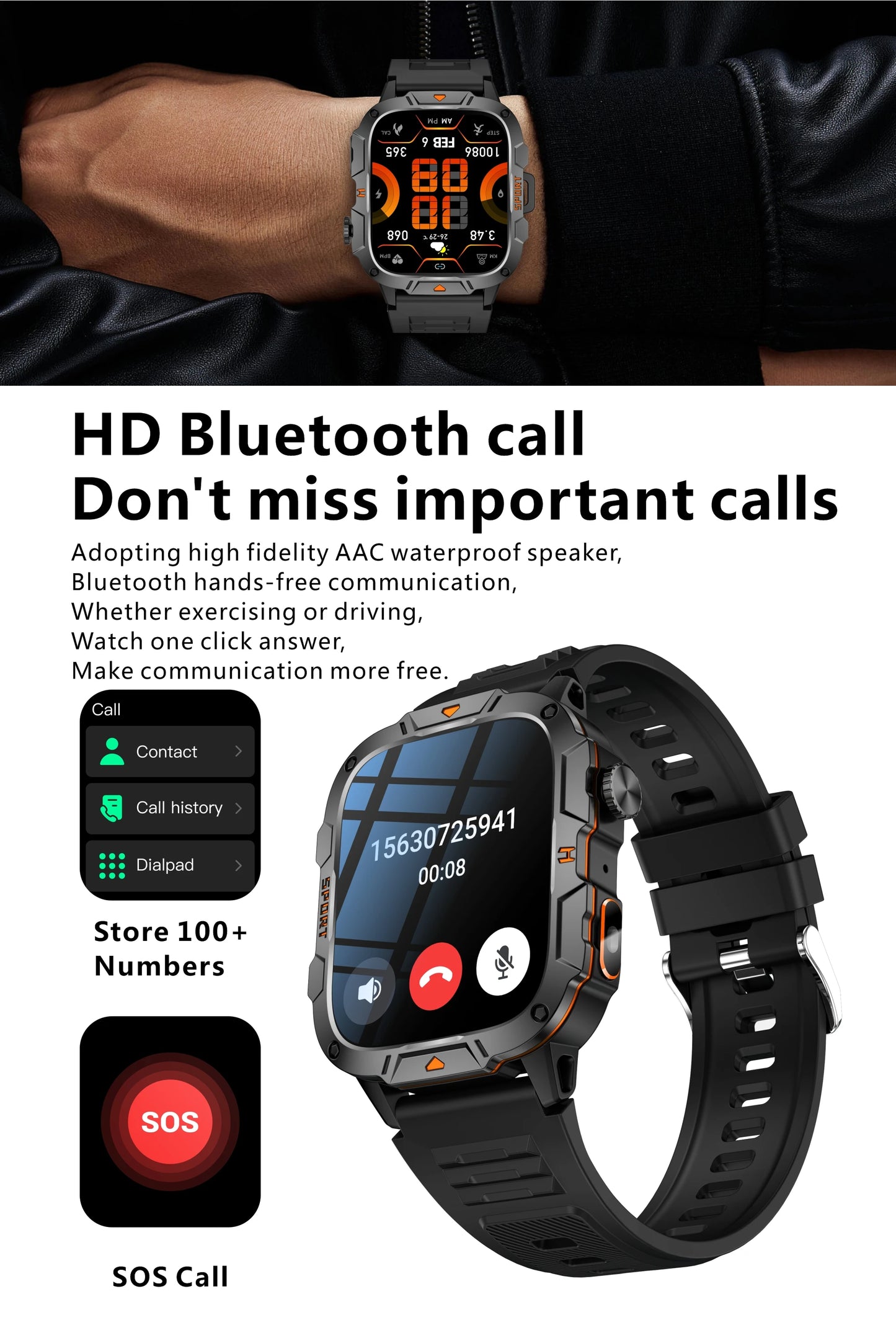 2024 Outdoor Military 3ATM Waterproof Smart Watch Men 420mAh Battery Heart Rate Sports Fitness Watches Bluetooth Call Smartwatch